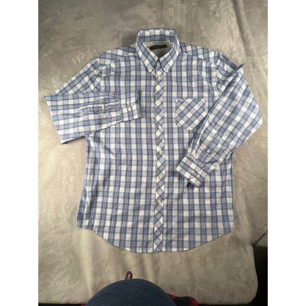 Ben Sherman Heritage Mens XL Blue Red Plaid Button Down Long Sleeve Shirt Pocket